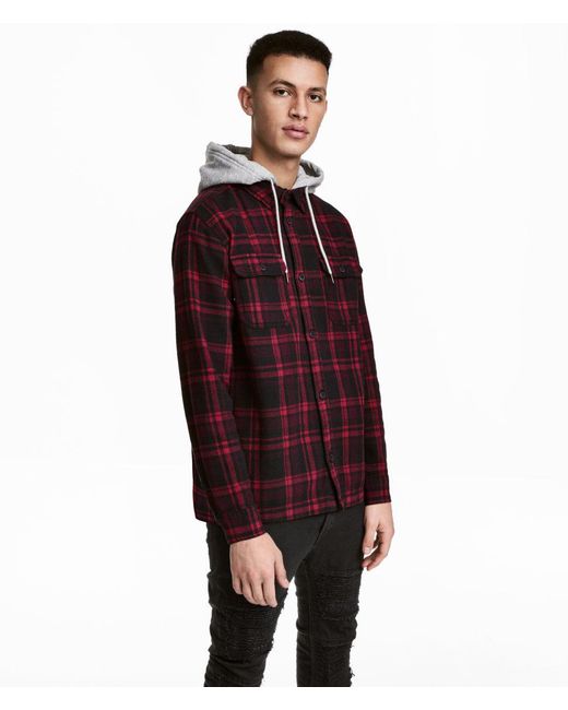 H\u0026M Hooded Flannel Shirt in Red for Men 