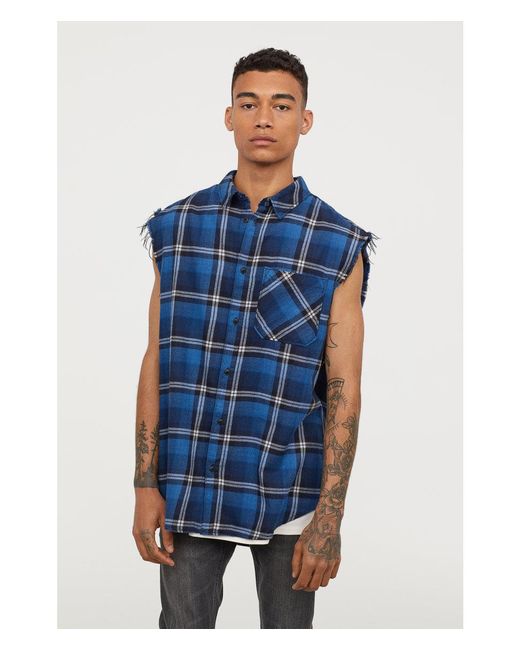 H\u0026M Sleeveless Flannel Shirt in Blue 