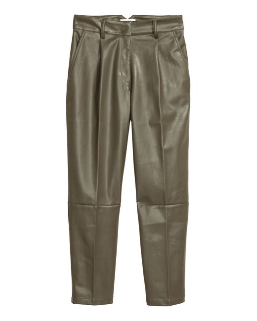 H\u0026M Faux Leather Pants in Khaki Green 