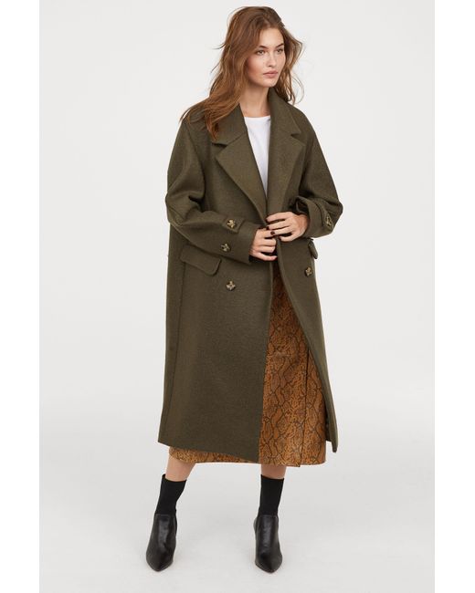 H&M Double-breasted Wool Coat in Khaki Green (Green) | Lyst Canada