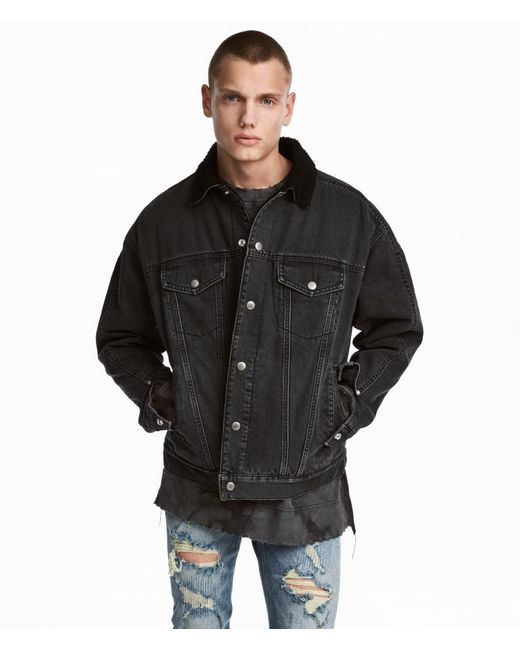 H\u0026M Pile-lined Denim Jacket in Black 