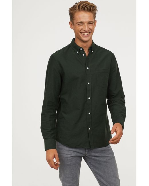 H&M Oxford Shirt Regular Fit in Green for Men | Lyst Canada