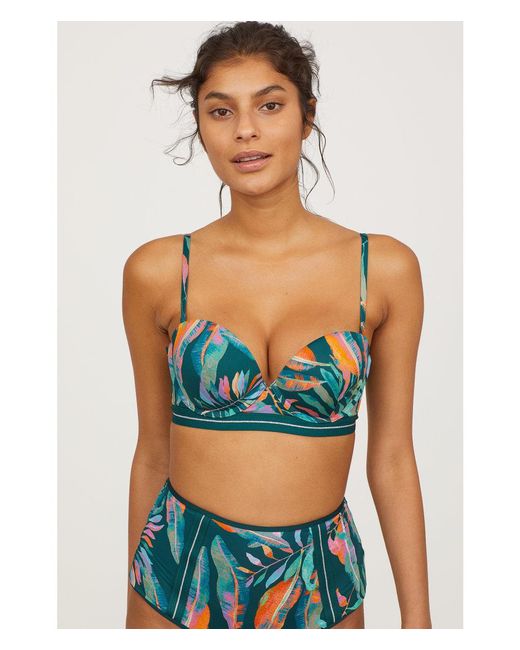 H&M Synthetic Super Push-up Bikini Top in Dark Green/Patterned (Green) |  Lyst