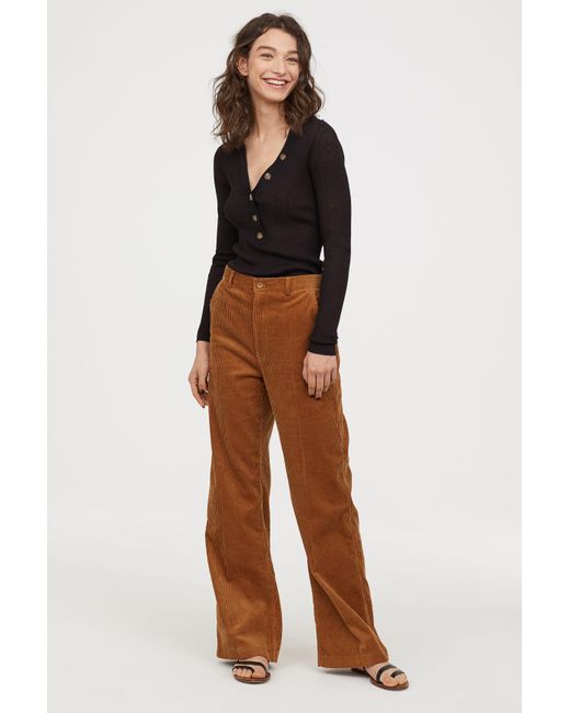 Slacks and Chinos Wide-leg and palazzo trousers NA-KD Brown Wide Leg Corduroy Trousers Womens Clothing Trousers 