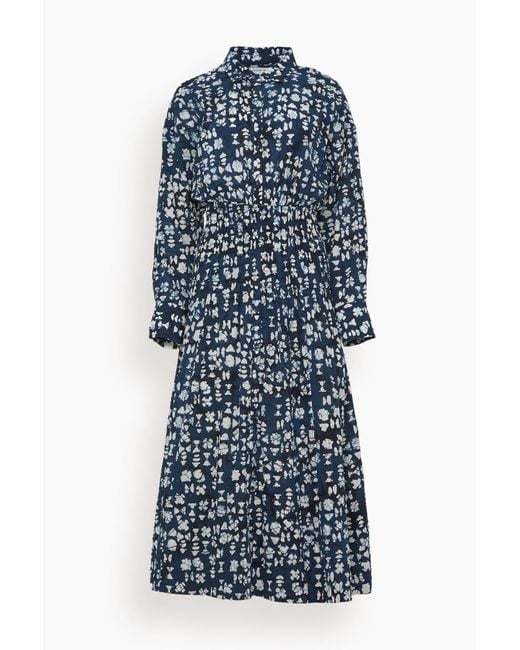 Apiece Apart Blue Sophia Smocked Shirt Dress