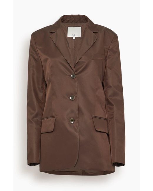 Tibi Brown Eco Nylon Max Blazer