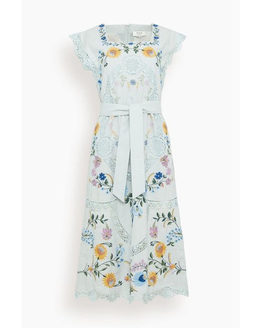 Sea Blue Celia Embroidery Tank Midi Dress