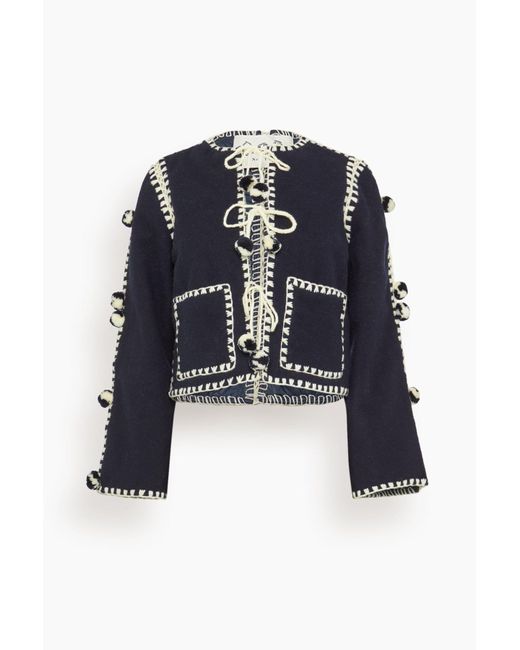 Sea Blue Addison Pom Pom Jacket