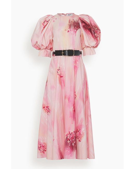 LEO LIN Clementine Puff Sleeve Midi Dress in Pink Lyst