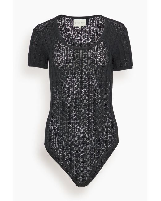 Loulou de Saison Black Silas Rib Lace Knit Fitted Bodysuit