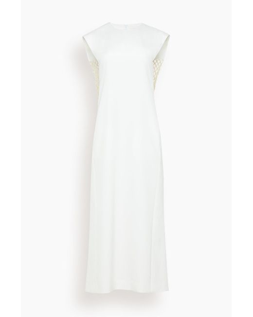 Tibi White Stretch Silk Nylon Macrame Dress