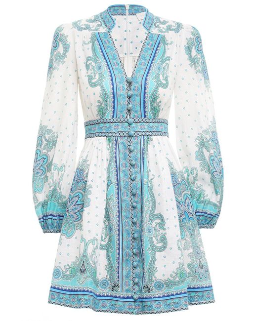Zimmermann Bells Paisley-print Linen Mini Dress in Blue | Lyst Canada