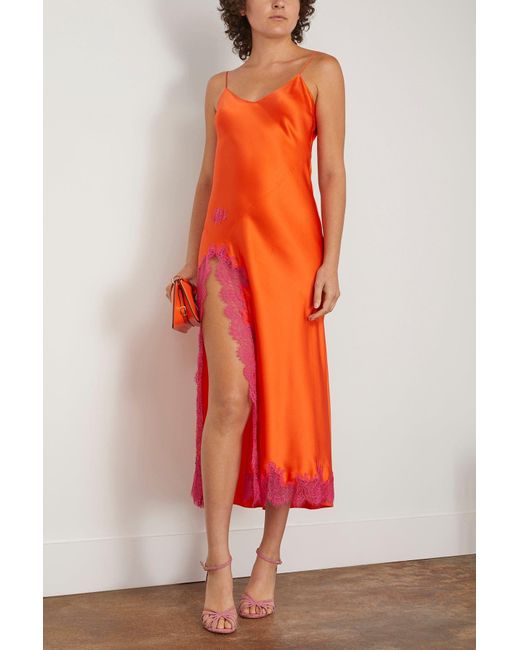 DANNIJO Orange Lace Applique High Slit Slip