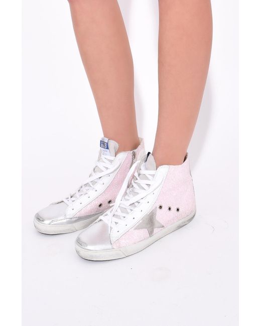 Golden Goose Deluxe Brand Leather Francy Sneakers In Pink Pearl Glitter