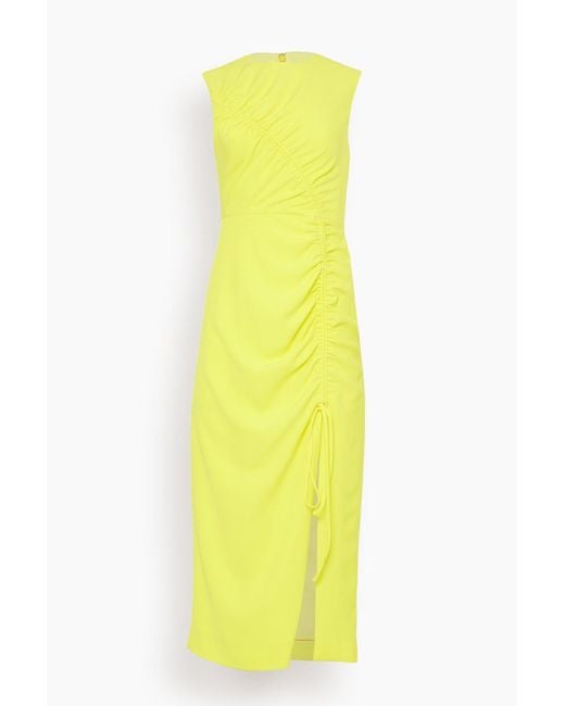 Lela Rose Ruched Seamed Midi Dress in Yellow | Lyst