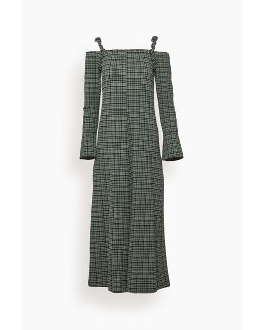 ganni seersucker dress green