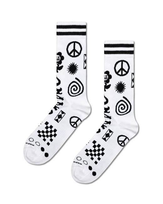 Happy Socks White Weiße Random Rave Crew Socken