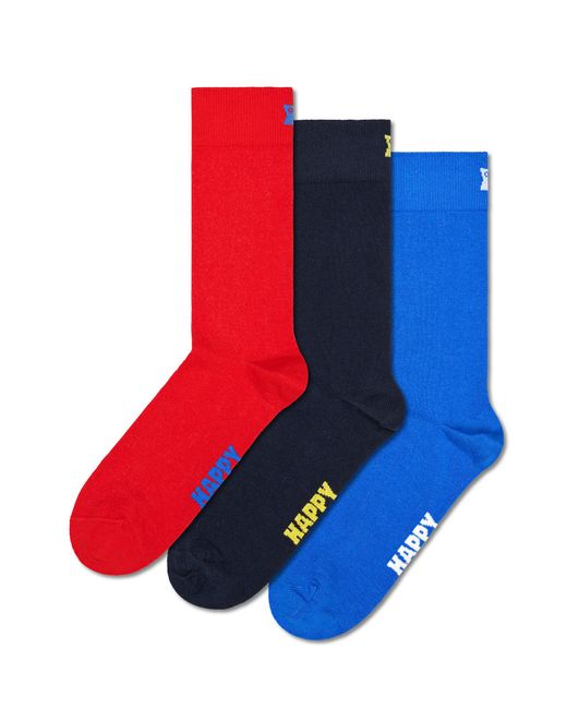 Happy Socks Blue Blaues 3er-Pack Solid Crew Socken