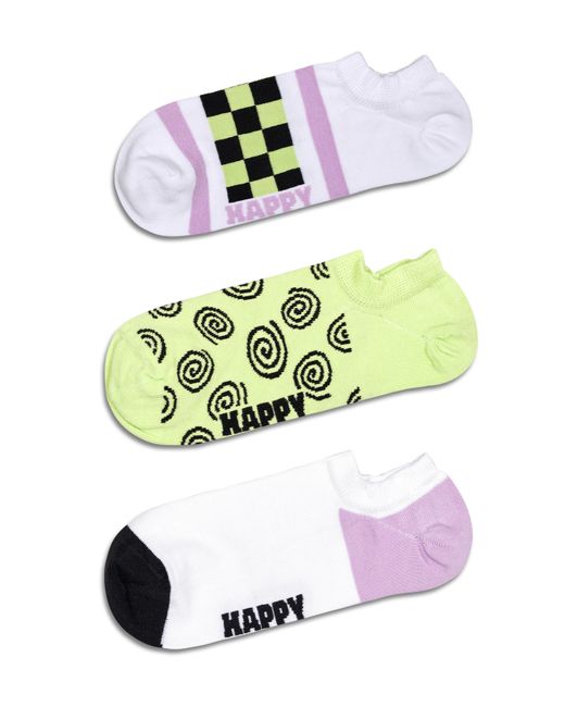 Happy Socks White Weiße 3er-Pack karierte Streifen Socken ohne Aufdruck