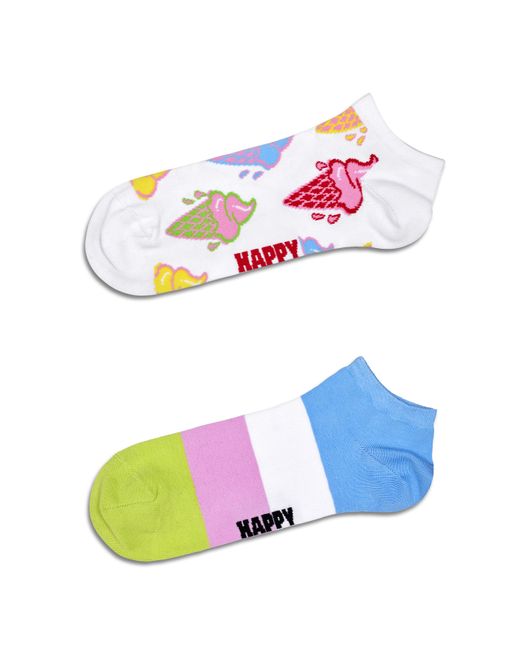 Happy Socks White Weiße Low Socken 2er-Pack Eiscreme & Streifen