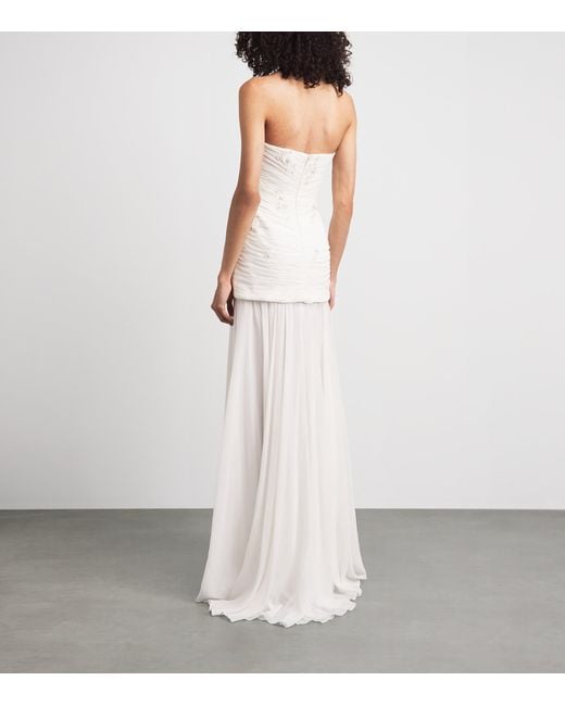 Sandra Mansour White Embellished Strapless Gown