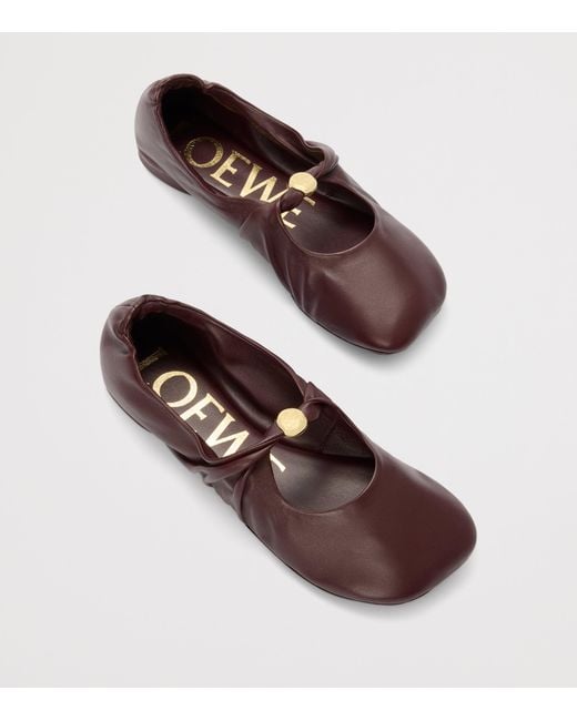 Loewe Brown Leather Pebble Soft Ballet Flats