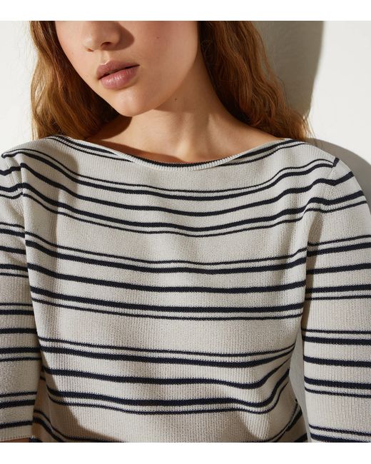 MAX&Co. Gray Stripe Boat-Neck Crop Top