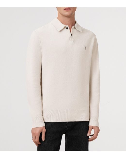 AllSaints White Ramskull Statten Polo Sweater for men