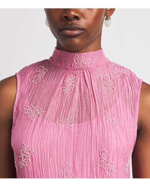 Staud Pink Beaded Albee Mini Dress