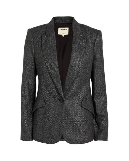 L'Agence Black Herringbone Chamberline Blazer