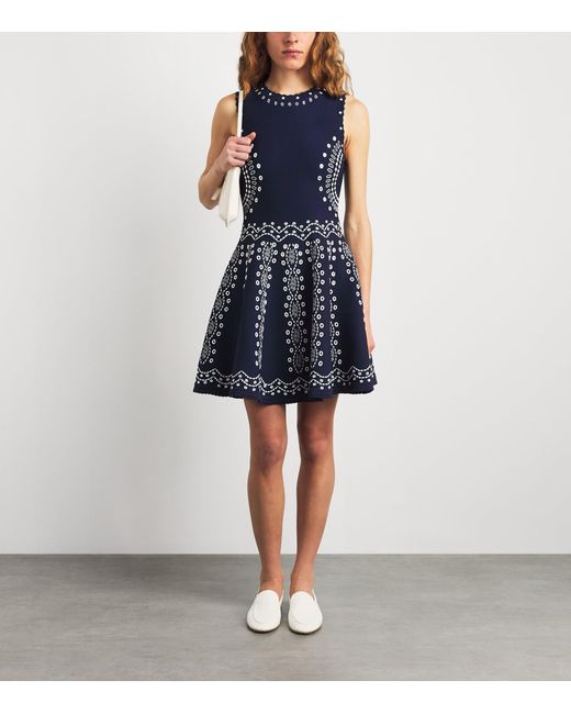 Sandro Blue Knitted Embroidered Mini Dress
