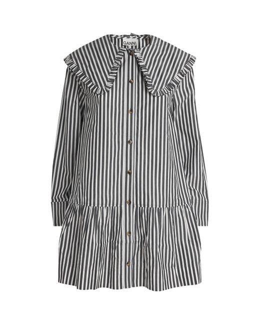 Ganni Gray Cotton Striped Shirt Dress