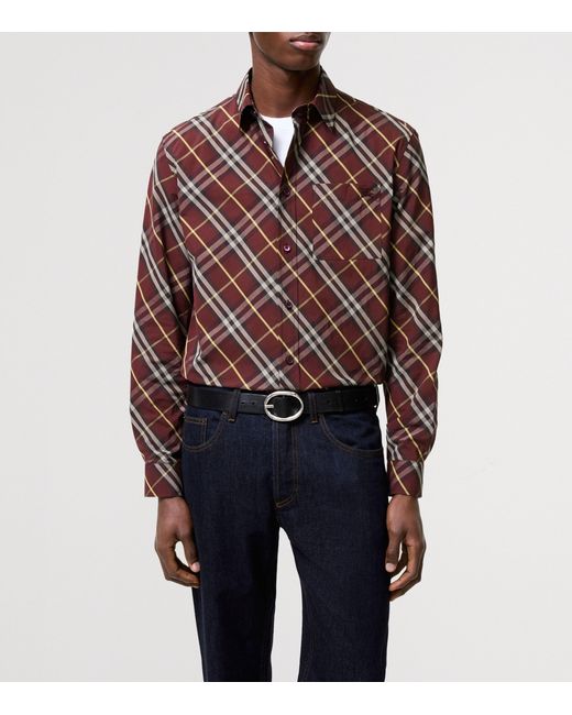 Burberry Brown Cotton Check Shirt for men