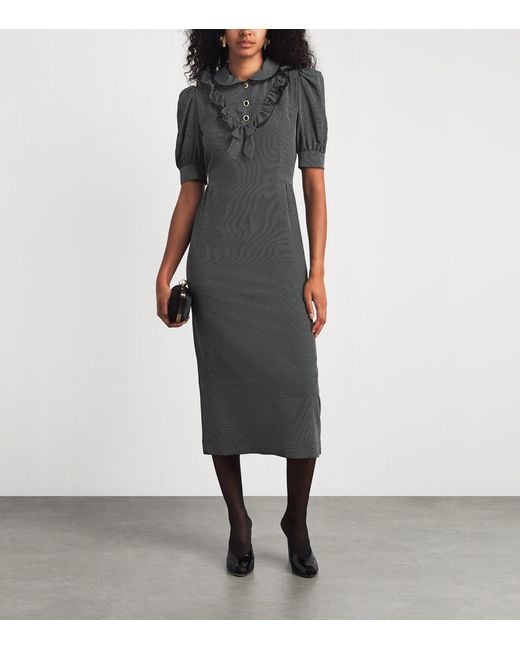 Alessandra Rich Black Silk Polka-Dot Collared Midi Dress