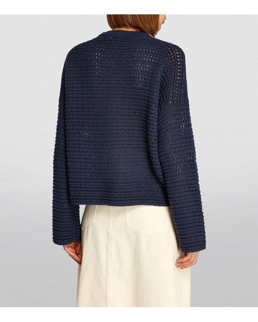 ME+EM Blue Me+em Cotton Open-knit Sweater