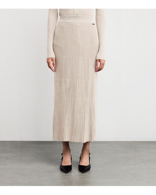 Kiton Natural Wool-Blend Shimmer Midi Skirt