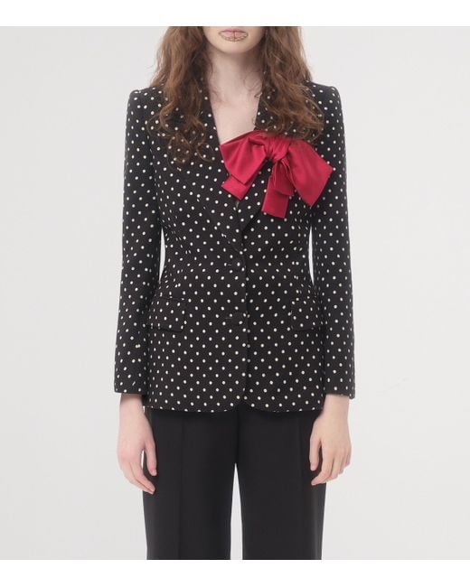 Valentino Black Bow-Detail Polka-Dot Blazer