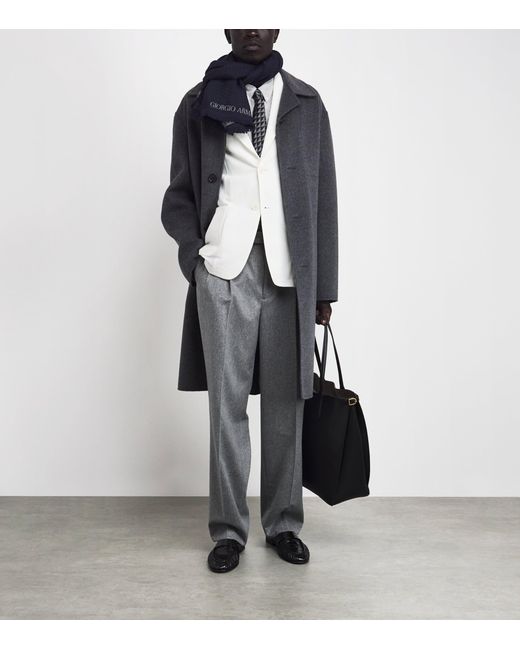 Giorgio Armani Blue Wool Geometric Print Scarf for men