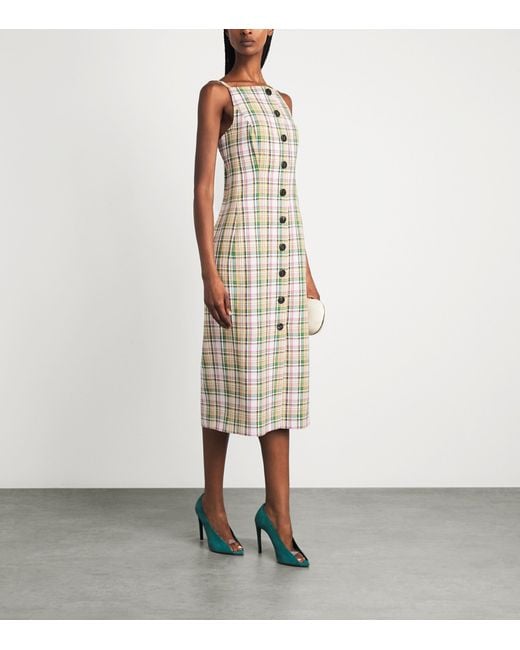 Carolina Herrera Metallic Plaid Print Midi Dress