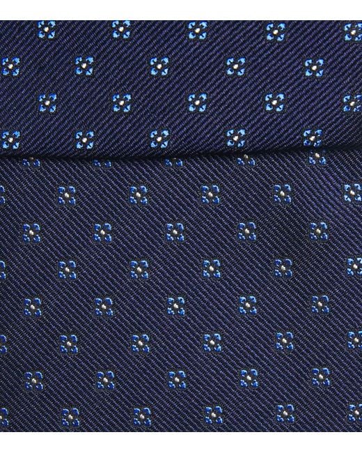 Isaia Blue Silk Floral Tie for men