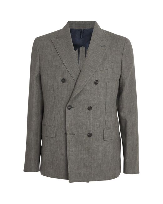 Slowear Gray Linen Double-Breasted Blazer for men