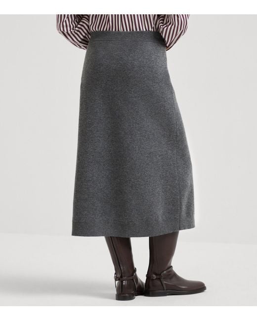 Brunello Cucinelli Gray Cashmere Double-Knit Midi Skirt