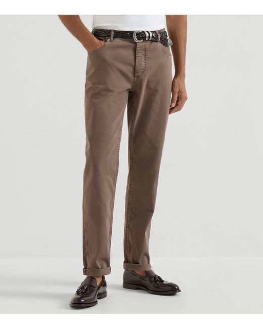 Brunello Cucinelli Gray Garment-Dyed Comfort Cotton Jeans for men