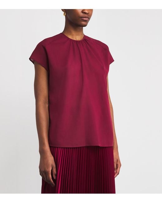 Joseph Red Wool-Blend Sheer Broca Blouse