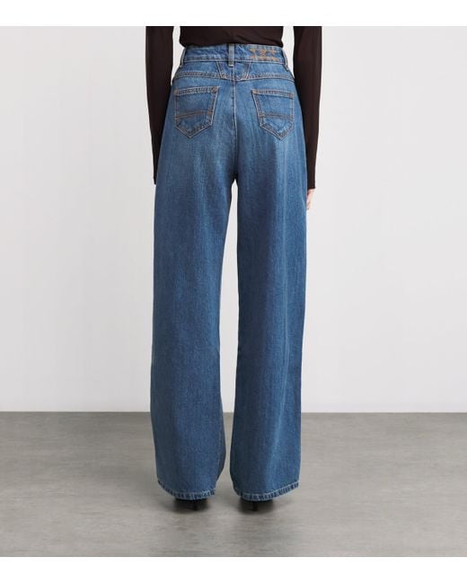 Kiton Blue High-Rise Wide-Leg Jeans
