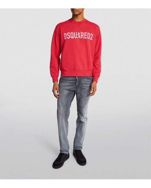 DSquared² Red Cotton Logo Crew-neck Sweater for men