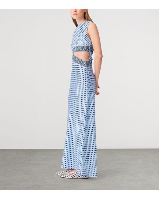Maje Blue Silk Cut-Out Maxi Dress
