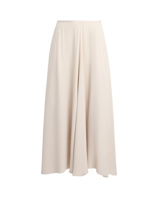 Agnona White Satin-Trim A-Line Midi Skirt