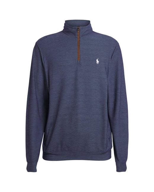 Ralph Lauren Blue Mesh Polo Pony Quarter-Zip Sweatshirt for men