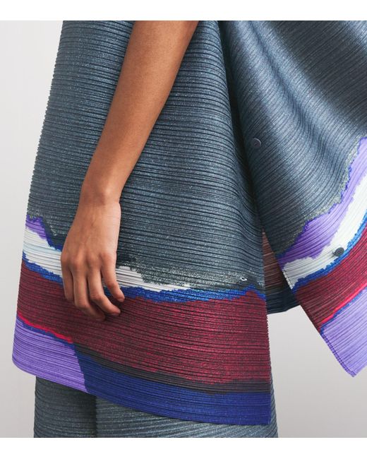 Pleats Please Issey Miyake Blue Grainy Colors Top